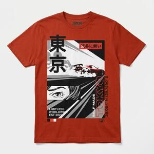 Tokyo Streetwear Anime JDM Drift Car Graphic T Shirt Orange Men's Size Small